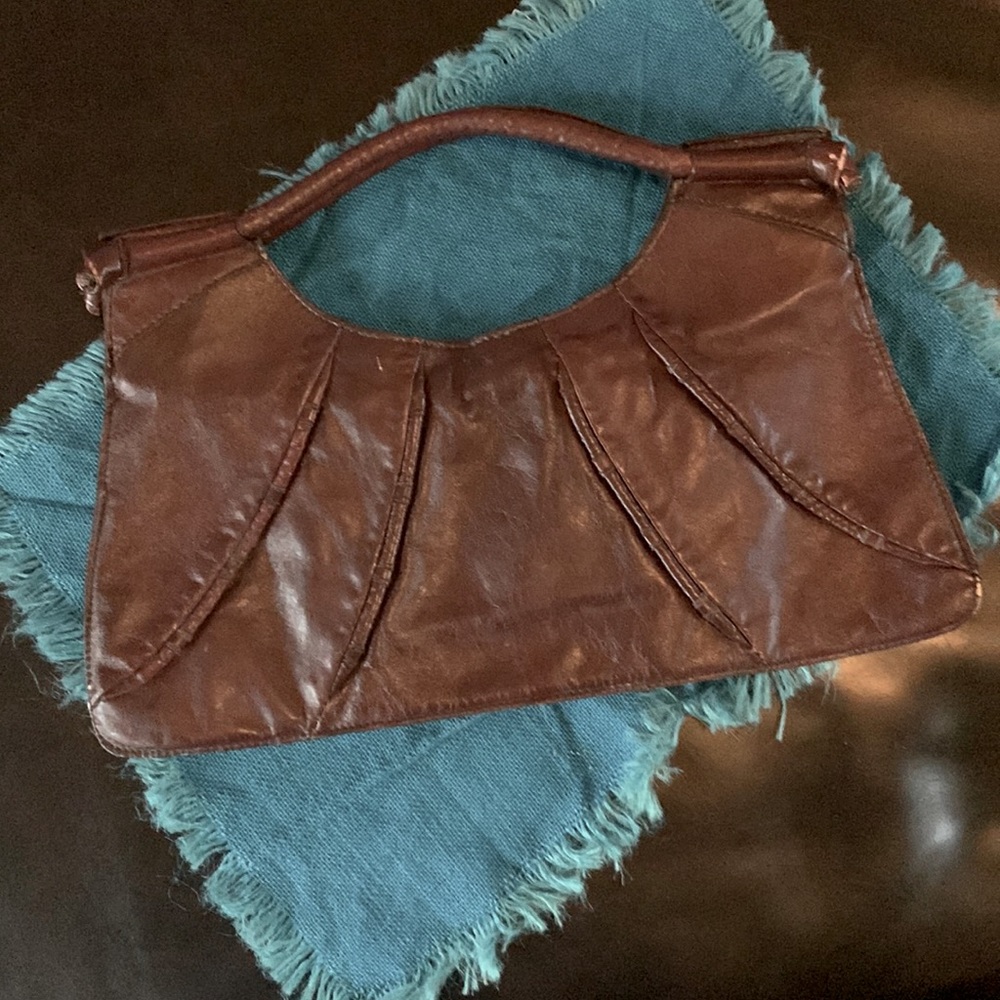 Brown leather handbag